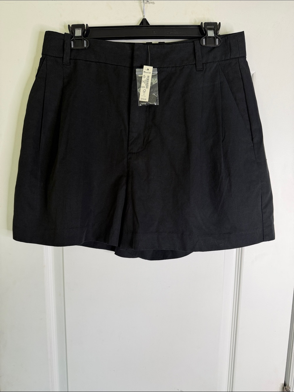 NWT Madewell Women's High Waisted Tailored With Side Pockets Black Shorts Size 8